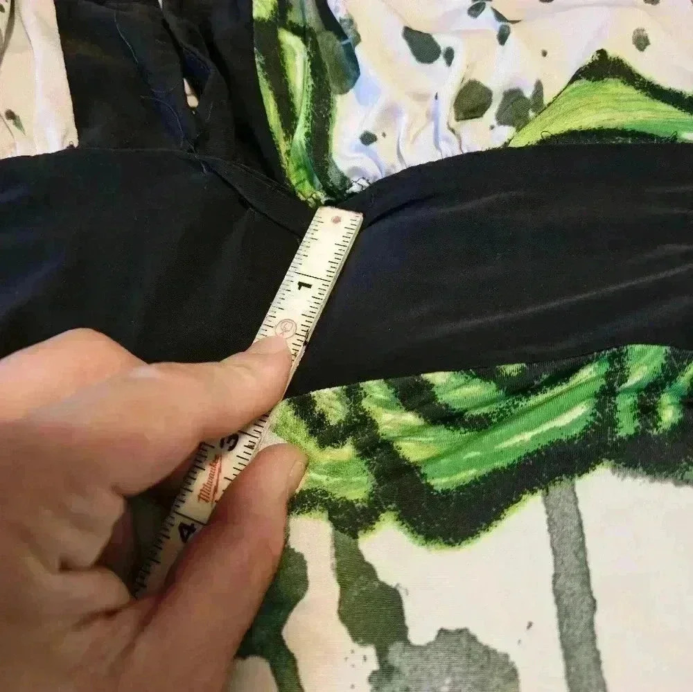 Exess silky halter top size medium white and black dress with green floral - Picture 6 of 9